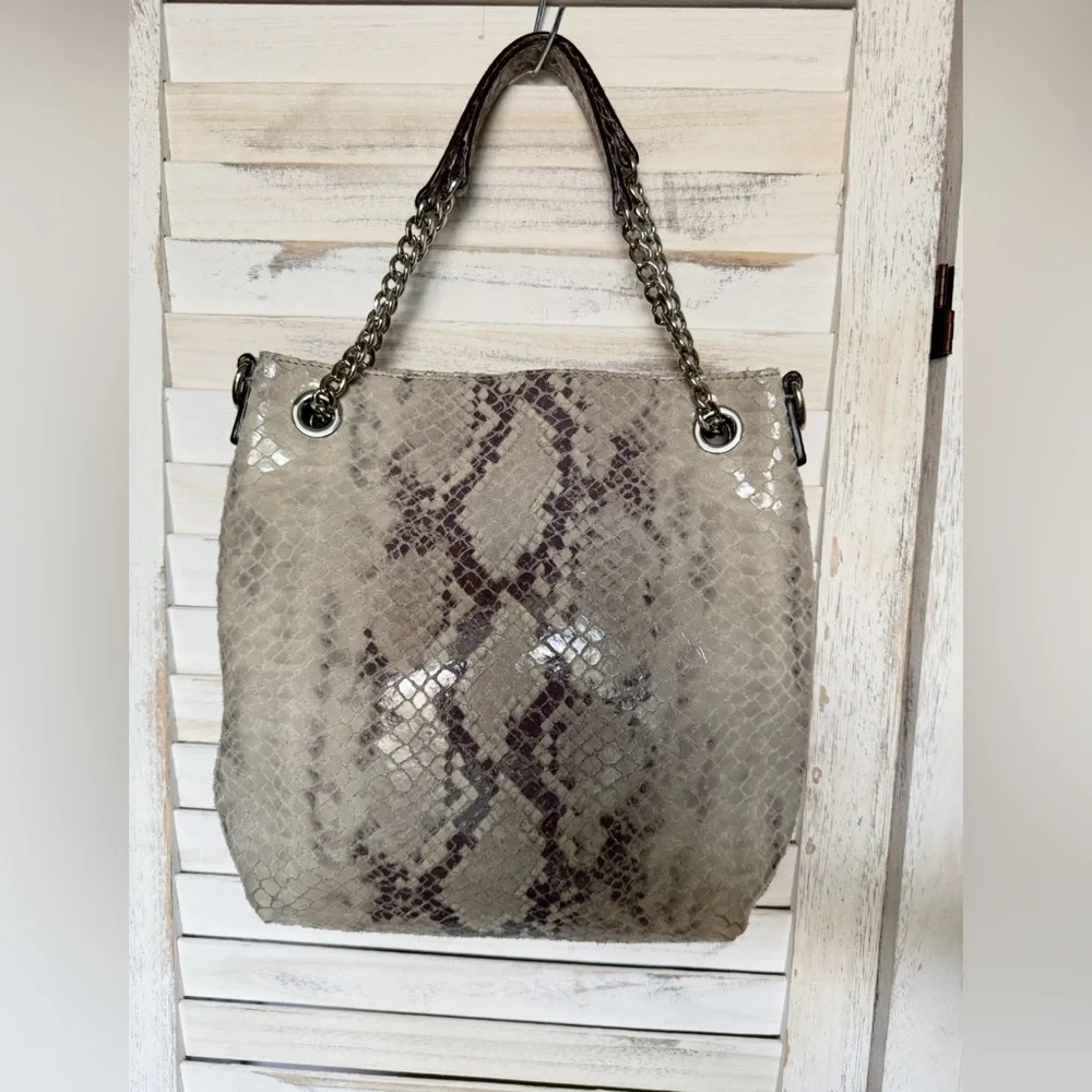 MICHAEL KORS JET SET Gray Python Print Leather Convertible Chain Handbag